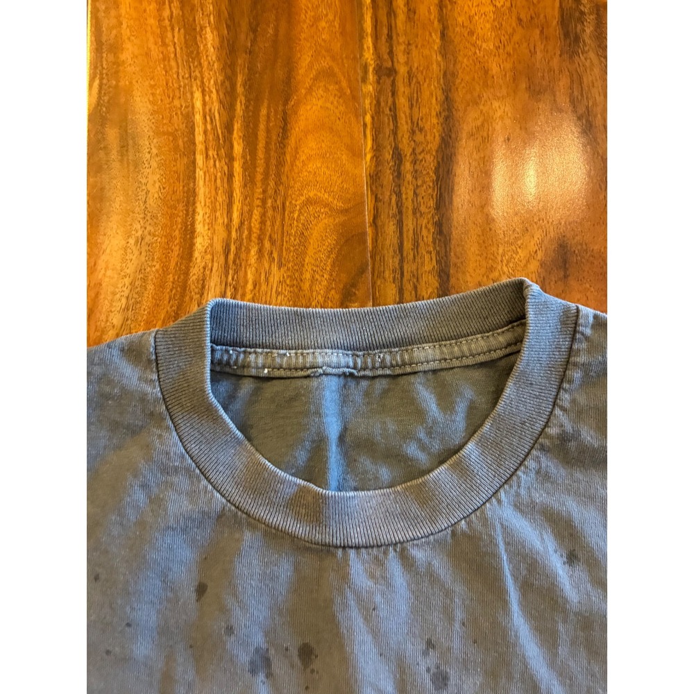 ACDC Graphic T-Shirt Blue Splatter Raw Hem Cropped Boxy Rock Band Tee Mens M - Picture 2 of 6